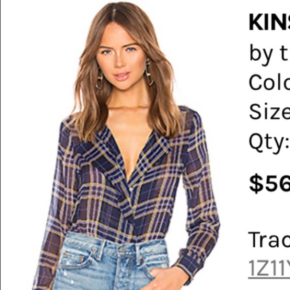 Revolve By the Way Navy Plaid Chiffon